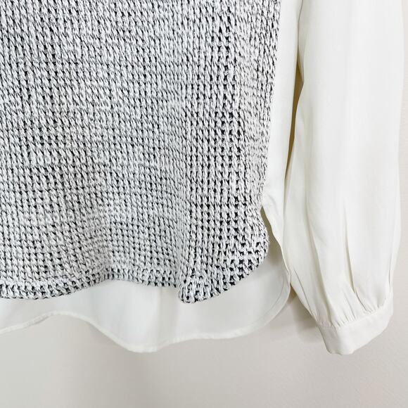LOFT XSmall XS Cream Gray Tweed Front Mixed Media Long Sleeve Blouse Top Scoop - Picture 5 of 9